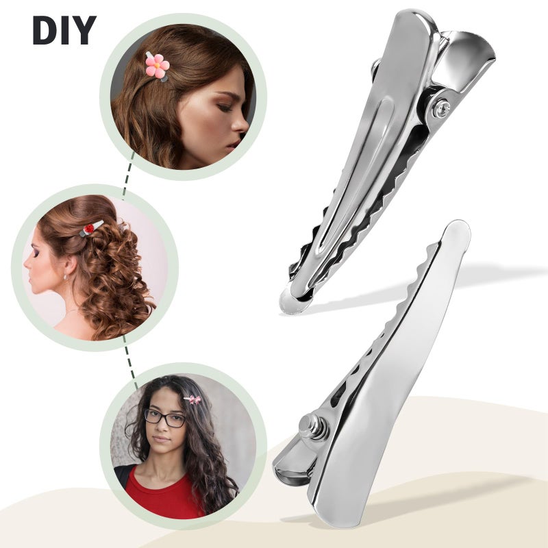 salbsever 80 Pcs Alligator Hair Clips, Silver Metal Alligator Hair Pins Silver Hairs Clips Small Crocodile Clip Flat Hairs Bow Clip for Crafts Accessory DIY Supplies - Image 3
